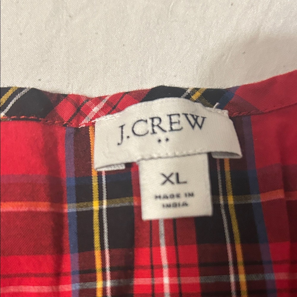 J. Crew Factory Red Plaid Ruffle Blouse - Picture 2 of 2
